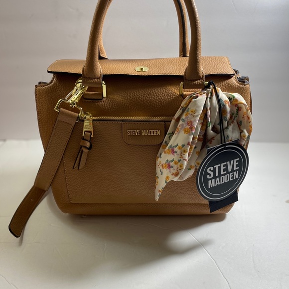 STEVE MADDEN CAMEL SATCHEL WITH SCARF - Picture 2 of 8